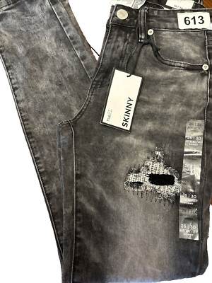 Skinny Jeans Supreme Flex Low Rise Black Denim Distressed Size 26 x 30.5