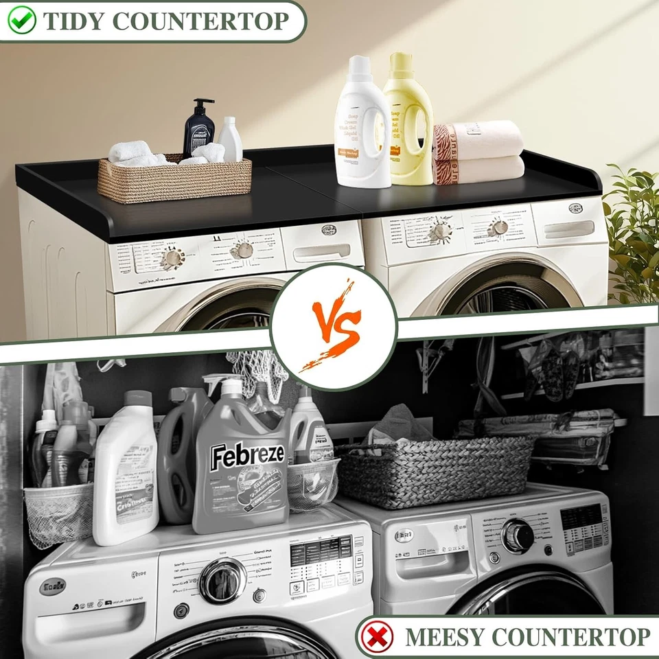 Washer Dryer Countertop, 54"x27.5", Wood, Non-Slip, Black, 2-Piece 🧺 - Image 4 of 4