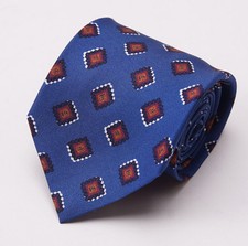 NWT 195 LUCIANO BARBERA Blue-Red Foulard Medallion Print Handmade Silk Tie