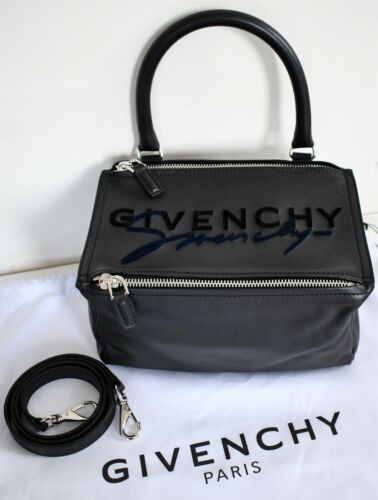 New Authentic GIVENCHY SMALL PANDORA LOGO Black Leather Shoulder Satchel Bag