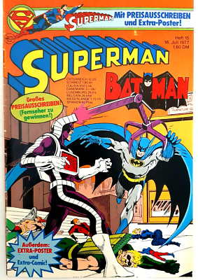 Superman Batman Nr.15 mit Poster Beilage und Sammelecke von 1977 Ehapa Verlag 