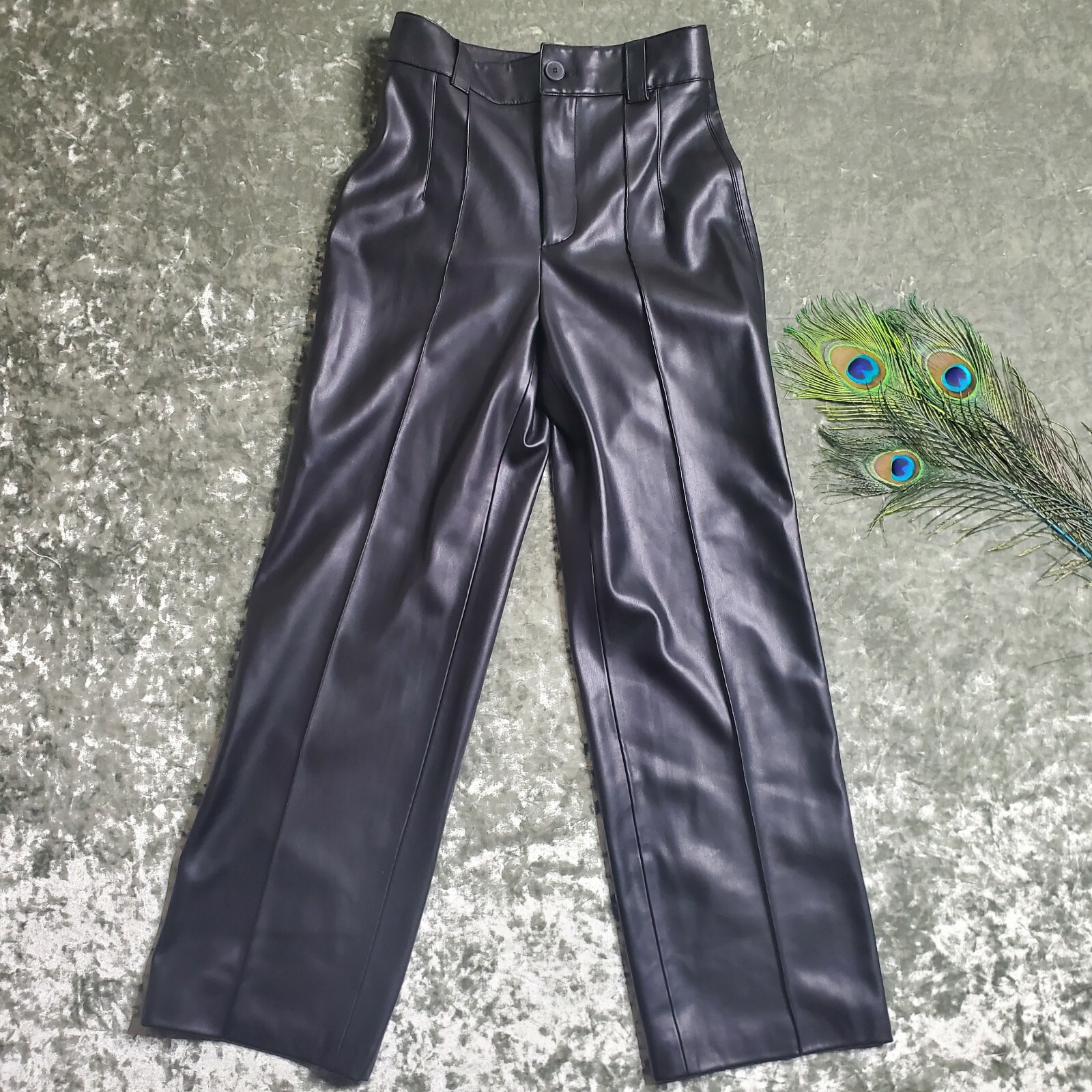 Zara Faux Leather Straight Leg Pants Gem