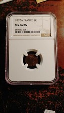 1892 A  France 1 Centime NGC MS66 BN Top Pop 1/0 Zero Finer  Nice Toning    1244