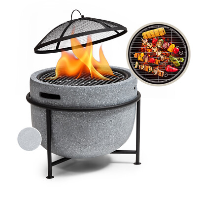 Feuerschale Grill 52 cm Feuerstelle Terrasse Feuerkorb Stahl Funkenschutz Grau