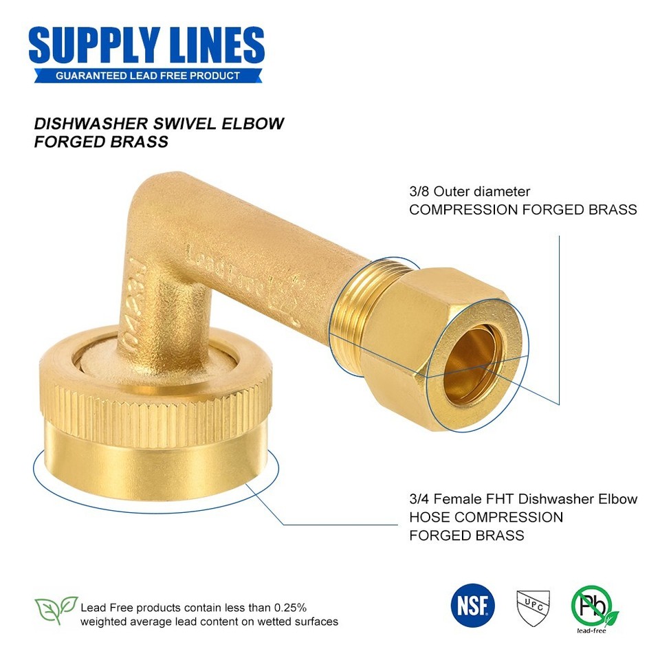 EFIELD 3/8" OD Compression X 3/4" Female FHT Dishwasher Swivel Elbow