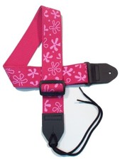 2" Cotton Guitar strap "Closeout" 60's Flowers Pink on Fuchsia
