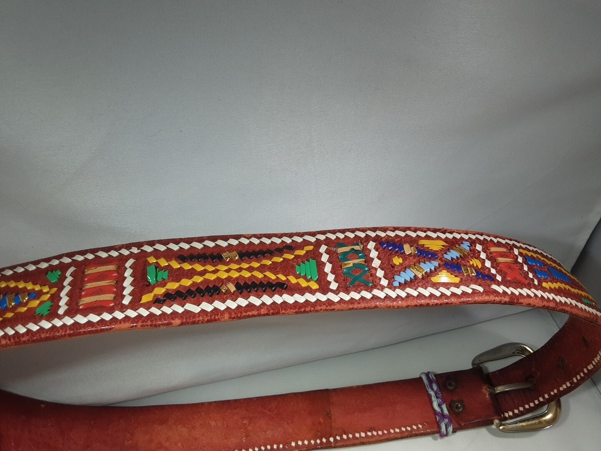 Belt‎ Womens Brown Leather Western Buckle XS Native Cowgirl Aztec Hippie Tribal Native Belt for Women - Etsy main image 4