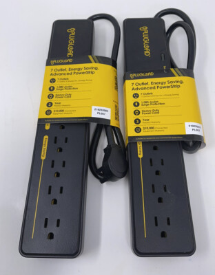 (LOT OF 2) PLUGLOAD - 7 OUTLET Energy Saving Surge Protector POWER STRIPS NEW!