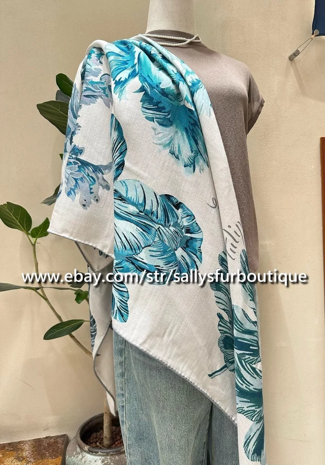 Sallys Cashmere & Silk Wrap Scarf Tulips Print 2 Face Triangle Shawl 190*90cm - Image 4 of 4