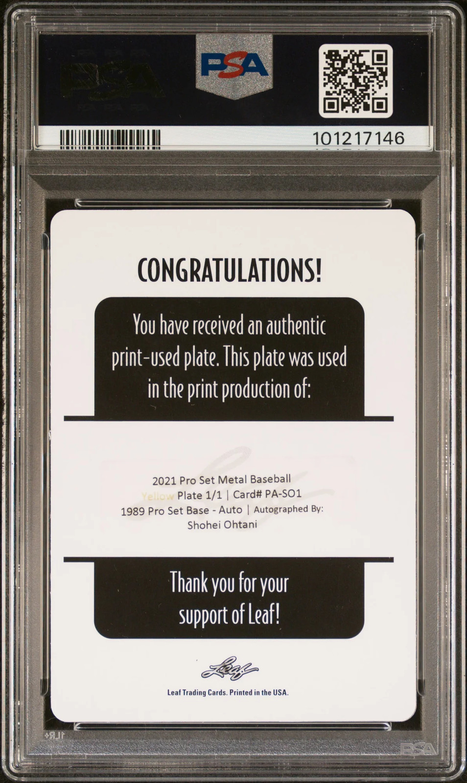 2021 Leaf Pro Metal 1989 Pro Set Auto Shohei Ohtani #PASO1  1/1 PSA A Auto A view 2