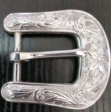 Western Floral Engraved Belt Buckle Silver Tone Single Prong Cowboy Cowgirl