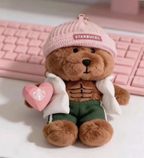 2026 New China Starbucks Pink Hat Heart Abdominal Muscle Bear Keychain