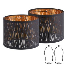 Black Lampshades Set of 2, Drum Lamp shade with Hollow-carved Design, Black02
