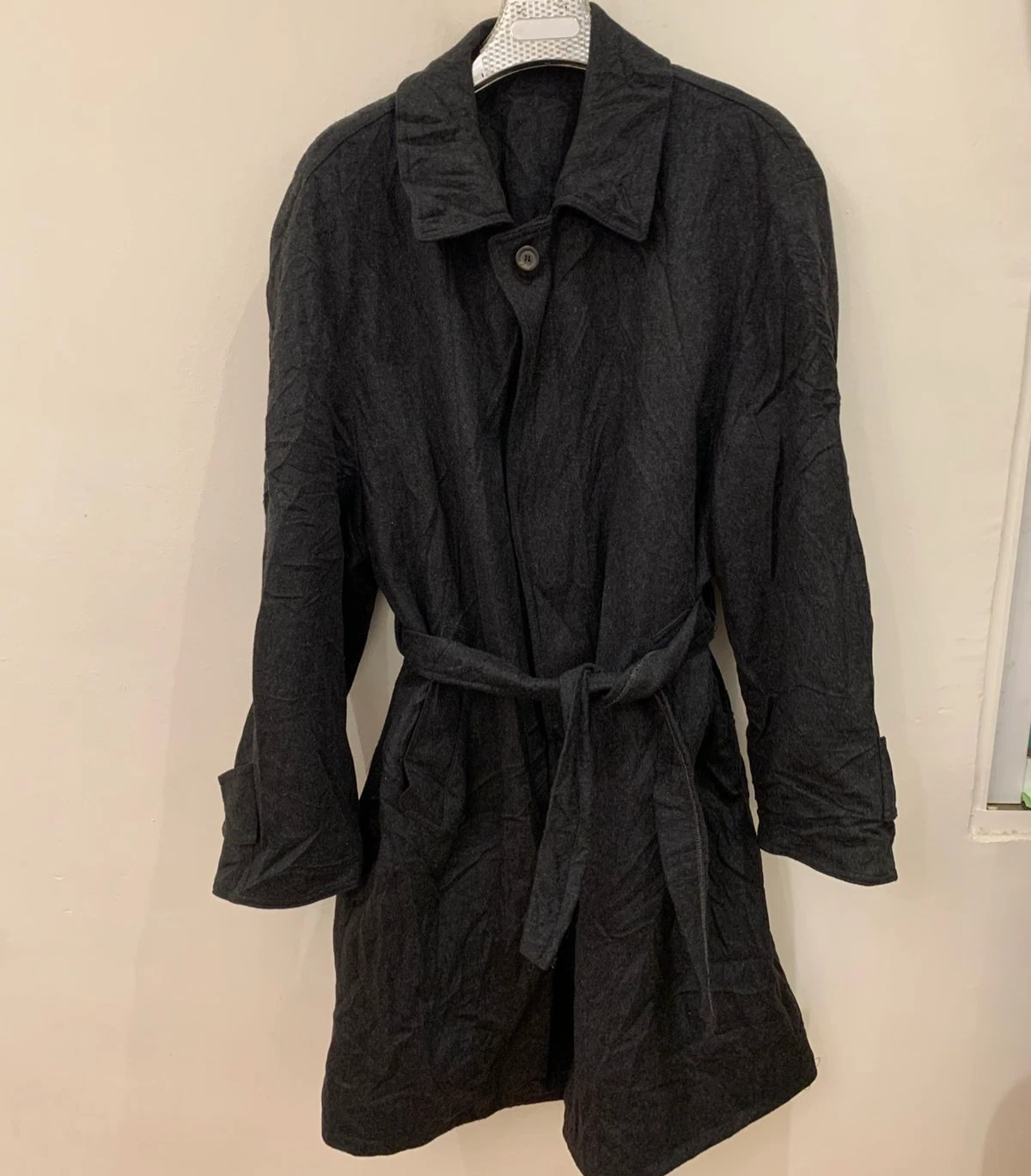 Vintage pure woollen wool belted charcoal classic over coat 52R 52L 2XL