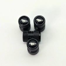 Mustang Logo Black Tire Valve Stem Caps Cylinder Style Set Of 4 Mustang Logo Black Tire Valve Stem Caps Cylinder Style Set Of 4