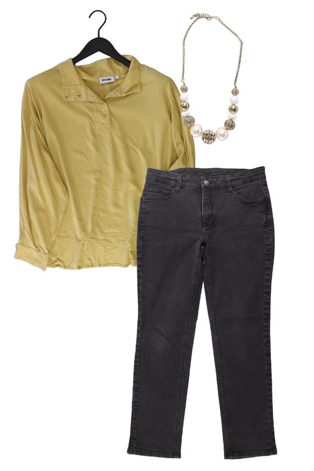 Damenmode Outfit Größe L mit Weekday Langarmbluse in Gr. L und Halskette