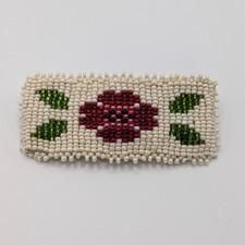 Vintage Hand Beaded Floral Barrette Seed Bead Hair Clip Southwestern Style