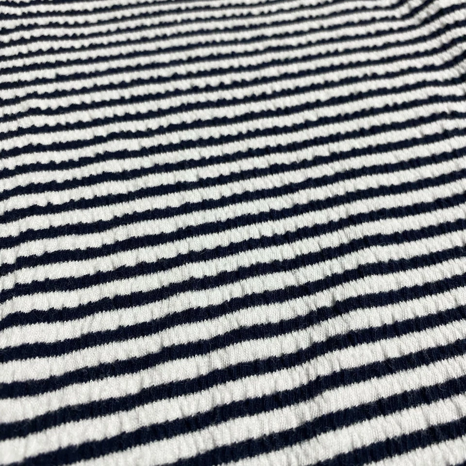 Camisa de manga corta Crewcuts azul marino blanco a rayas con bordes de lechuga talla XS Foto 3 de 4
