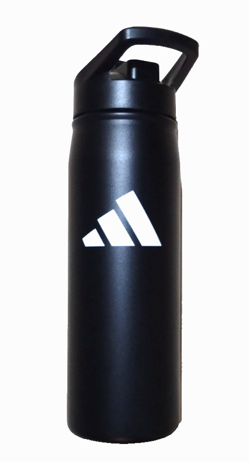 adidas Stainless Steel Metal Water Bottle 20 oz (600 mL) Straw Lid black/white