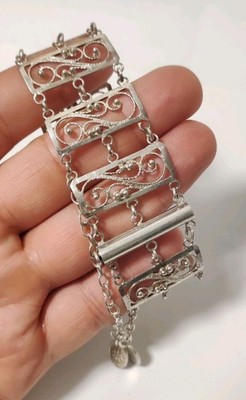 Edles 925 Sterling Silber Filigran-Armband, 20 cm 30,33g Vintage