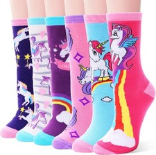 EBMORE Kids Girls Socks Cotton Crew Cute Animal Pattern 5-8 Years, Unicorn H