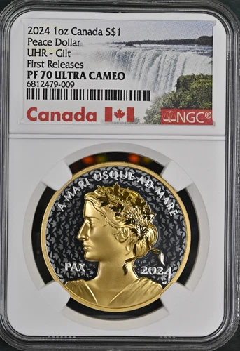 2024 CANADA Peace Dollar UHR 1 Oz Silver Proof Gilded COA First Release NGC PF70