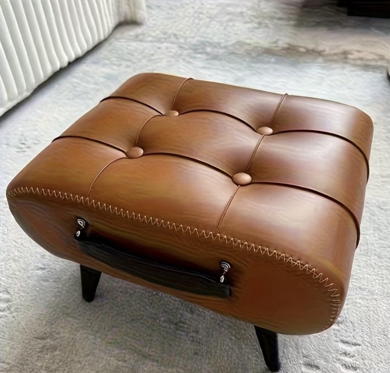 Leather  Ottoman  Footstool Oil Waxed Tan With Secret Storage Hiding Place