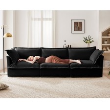 Slipcovered Chenille 3-Seater Sofa - Black Comfy Deep Seat Couch