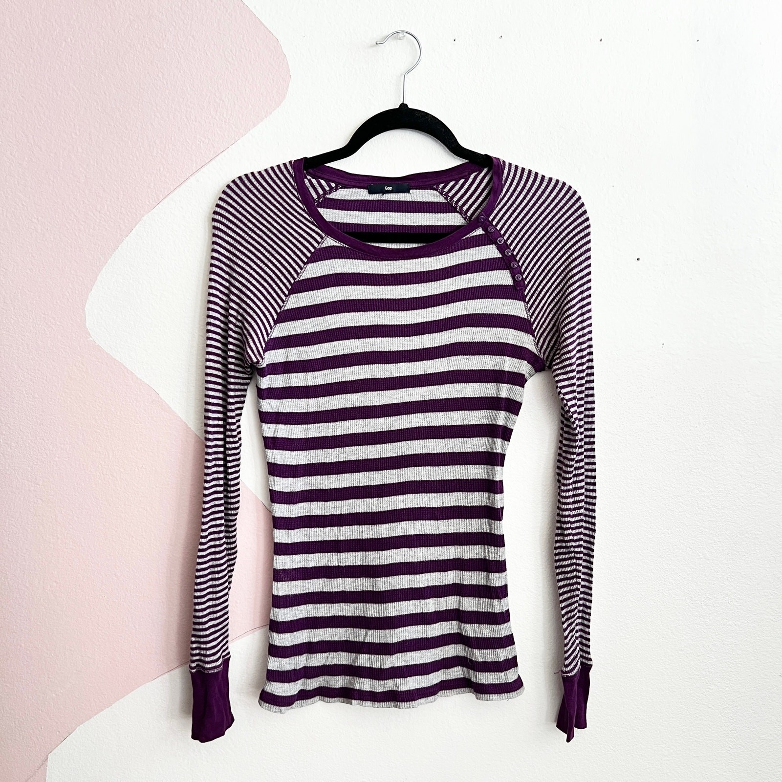 Gap Purple Striped Thermal Long Sleeve Top Y2K 2000s Retro Grunge Small