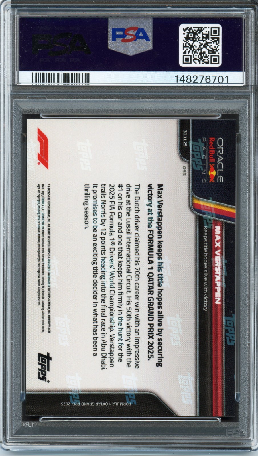 2025 Topps Now Formula 1 83 Max Verstappen Gold /50 view 2