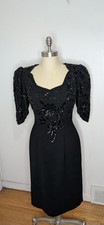 VTG Jovani Size 6 Beaded Floral Sequin Embroidered Cocktail Dress Puff Sleeve 