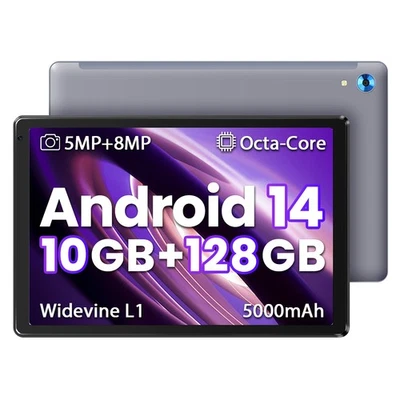 JEAZANS 10.1 inch Android 14 Tablet 10+128GB IPS Touchscreen Octa-core Processor Wi-Fi