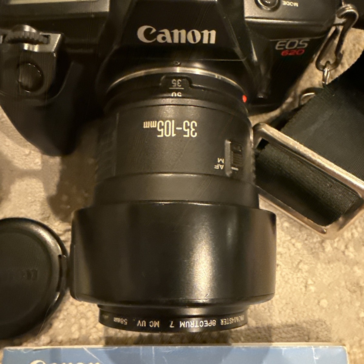 Canon EOS 620 Film Camera w/Manual Bag Cap Filter Sun Shade Tested
