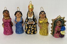 5pc Josefina Aguilar Oaxaca Clay Ornaments Signed Mexican Folk Art Religious Set