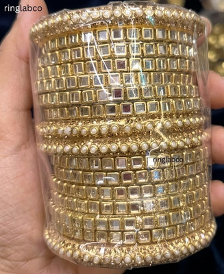 Gold Tone Kundan Bangle Set Mirror Work Bridal Churi Ethnic Wedding Jewelry