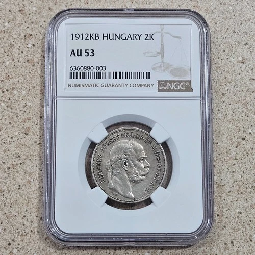 1912 KB Hungary 2 Korona .835 Silver Coin Slovakia NGC Slabbed & Graded At AU 53