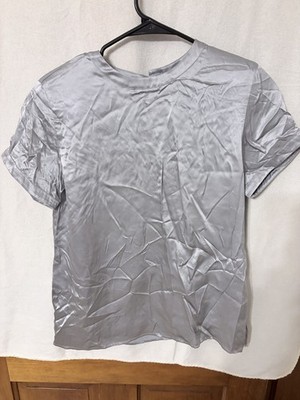 Vintage Rena Rowan For Saville Silver Silk Short Sleeve Shirt