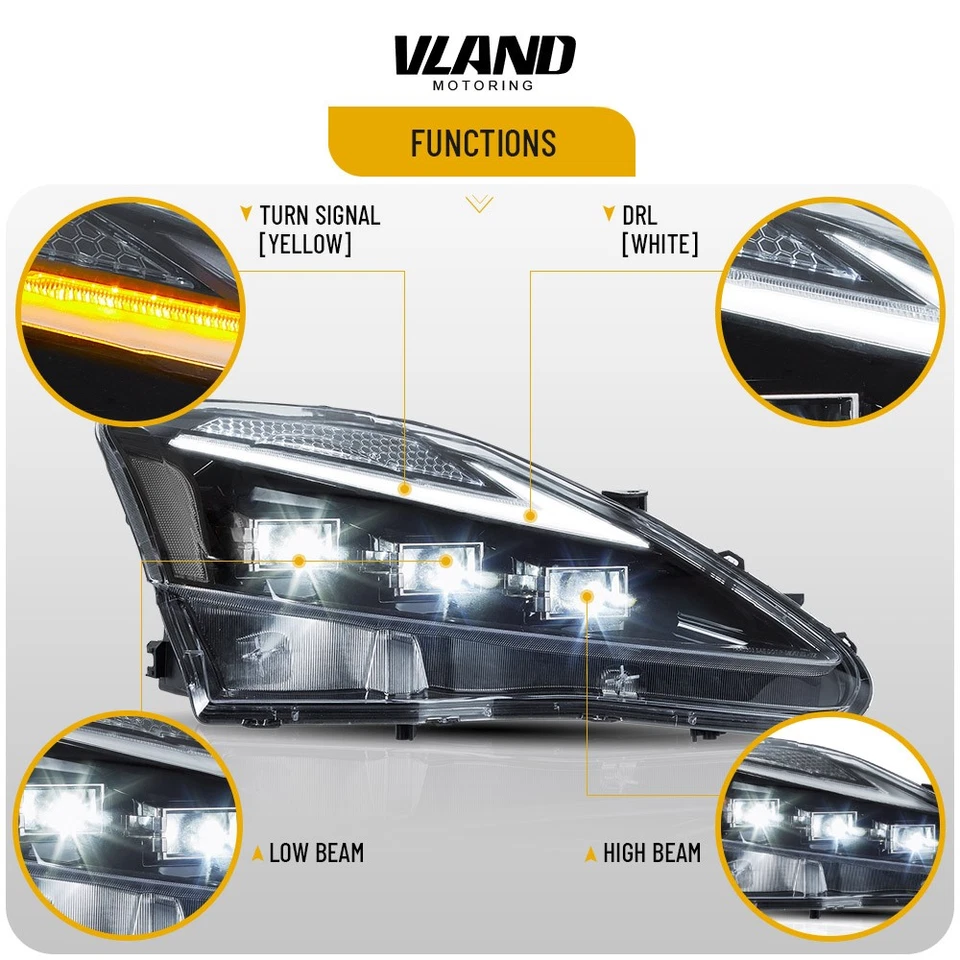 Faro LED VLAND transparente para proyector Lexus IS250 350 ISF 2006-2013 con bule DRL Foto 2 de 4