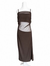 NWT Cider Brown Mesh Overlay Maxi Dress L Large Cutout Coffee Cocktail Y2K