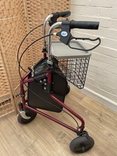 NRS Rollator 3 Wheel Mobility Walking Aid With Brakes Bag Basket & Tray Exc Con