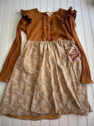 Girls Matilda Jane Dress Size 10 Brown Floral Flowers fall Thanksgiving