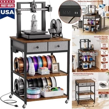 3-Tier 3D Printer Stand with Power Outlet &Drawers-Storage Rack w/Locking Wheels