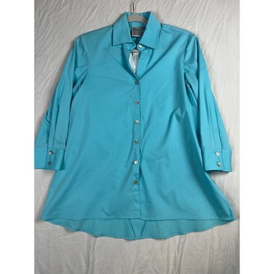 Finley Trapeze 3/4 Sleeve Solid Turquoise Blue Button Down Shirt XS 2229028