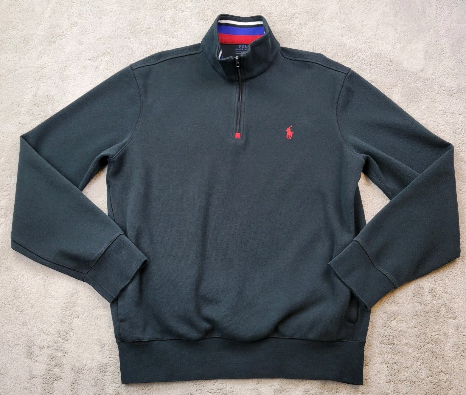 Polo Ralph Lauren 1 4 Zip Pullover Felpa Uomo Media Nera Tasche Pony