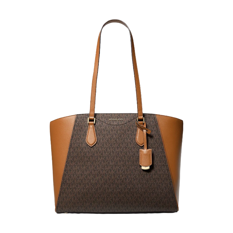 Michael Kors Taryn Large Signature Logo Leather Tote Bag Brown/Acorn