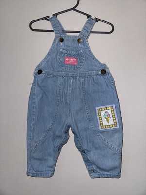 Vintage Oshkosh B Gosh Denim Overalls With Ice Cream Patch Detail, 12 MO