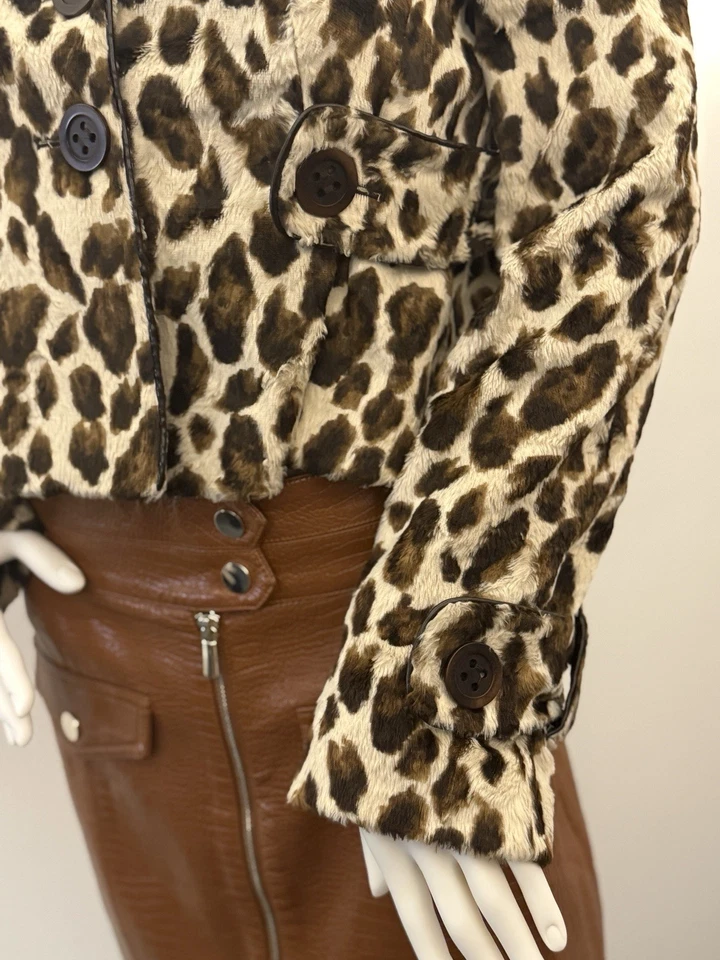 KAREN MILLEN UK8/10 EU36/38 US4/6 Tailored Faux Fur Leopard Trench short coat - Image 4 of 4