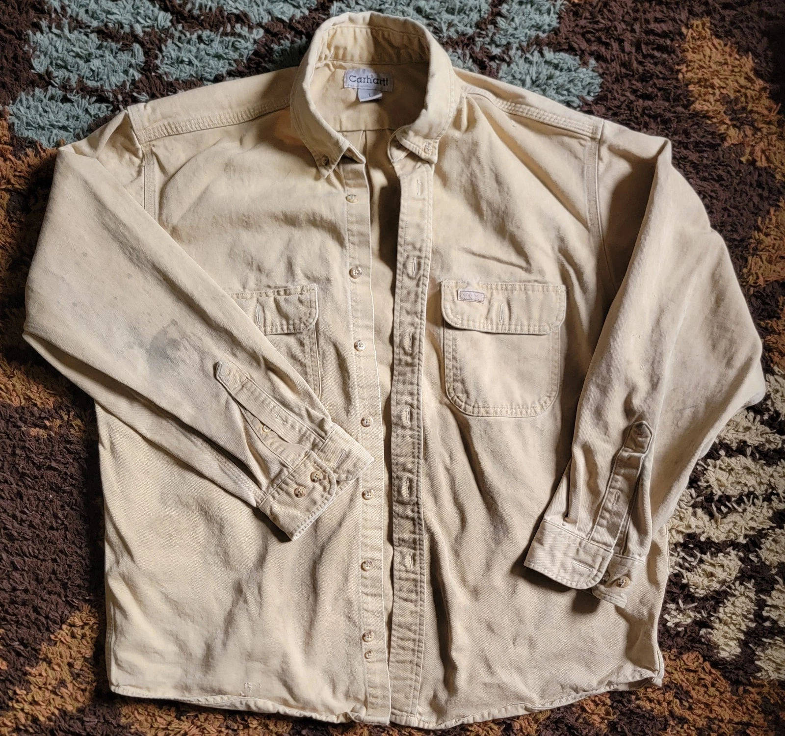 Mens Carhartt Button Long Sleeve Shirt Size Large