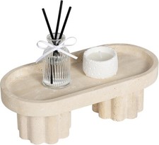 Natural Beige Travertine Oval Tray W/ Two Legs 10 Inch Elegant Vanity Decor Desk