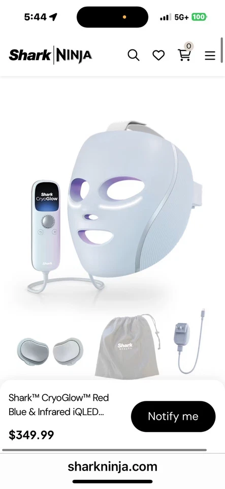 Shark CryoGlow LED Face Mask w Under-Eye Cool Anti-Age & Blemish Repai w storbag - Image 2 of 4